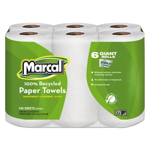 100% Premium Recycled Kitchen Roll Towels, 2-Ply, 11 x 5.5, White, 140/Roll, 24 Rolls/Carton Questions & Answers