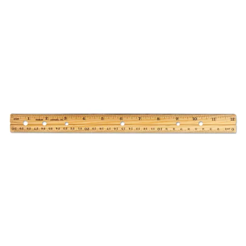 Beveled Wood Ruler w/Single Metal Edge, 3-Hole Punched, Standard/Metric, 12" Long, Natural, 36/Box Questions & Answers