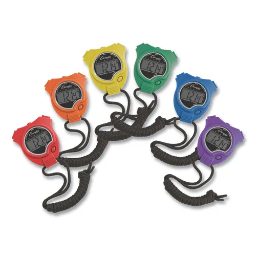 Water-Resistant Stopwatches, Accurate to 1/100 Second, Assorted Colors, 6/Box Questions & Answers