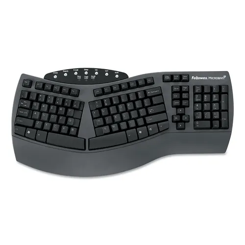 Ergonomic Split-Design Keyboard with Antimicrobial Protection, 105 Keys, Black Questions & Answers