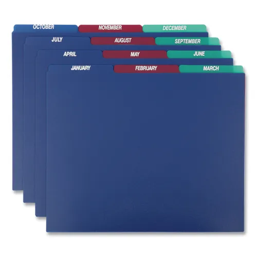 Poly Top Tab File Guides, 1/3-Cut Top Tab, January to December, 8.5 x 11, Assorted Colors, 12/Set Questions & Answers