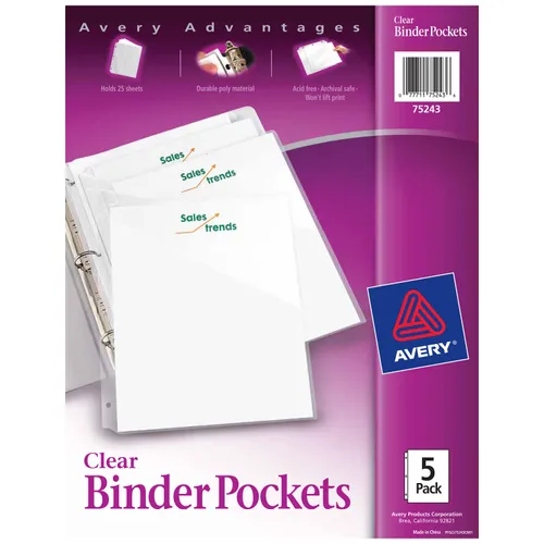 Binder Pockets, 3-Hole Punched, 9.25 x 11, Clear, 5/Pack Questions & Answers