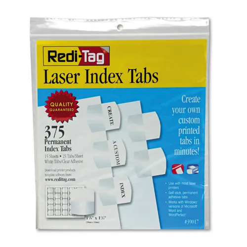 Laser Printable Index Tabs, 1/5-Cut, White, 1.13" Wide, 375/Pack Questions & Answers