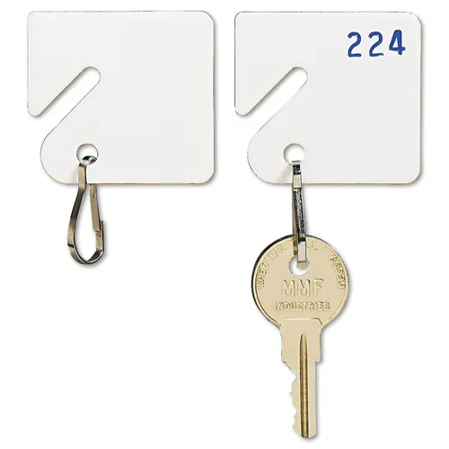 Slotted Rack Key Tags, Plastic, 1 1/2 x 1 1/2, White, 20/Pack Questions & Answers