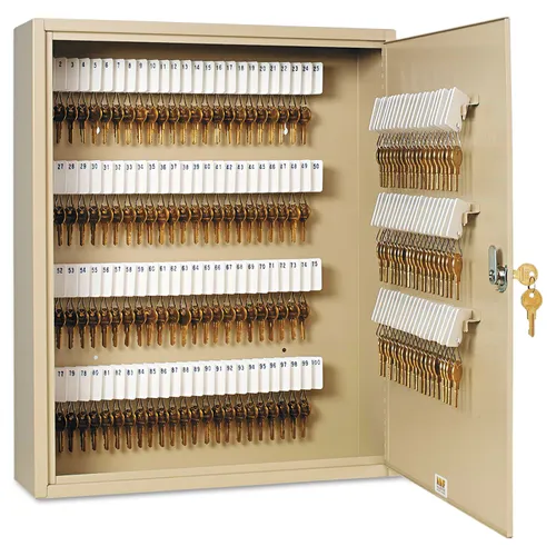 Uni-Tag Key Cabinet, 160-Key, Steel, Sand, 16 1/2 x 4 7/8 x 20 1/8 Questions & Answers