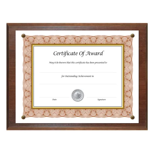 Does the Award-A-Plaque Document Holder, Acrylic/Plastic, 10-1/2 x 13, Walnut , come with pre-drilled wholes for