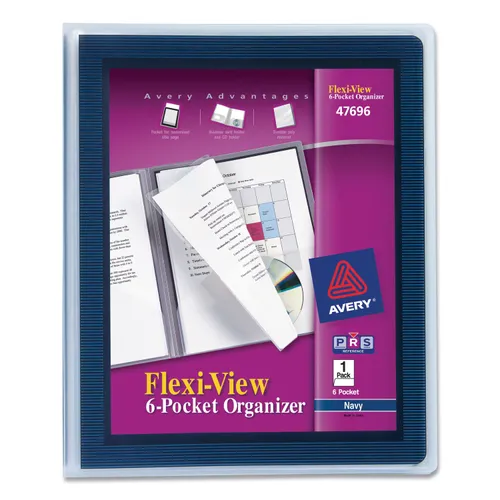 Flexi-View Six-Pocket Polypropylene Organizer, 150-Sheet Capacity, 11 x 8.5, Translucent/Navy Questions & Answers