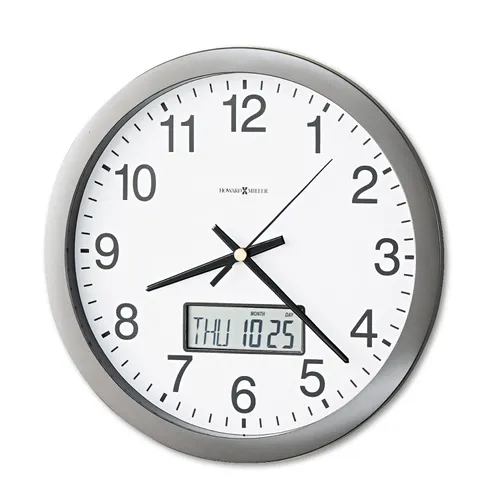 Chronicle Wall Clock with LCD Inset, 14" Overall Diameter, Gray Case, 2 AA (sold separately) Questions & Answers