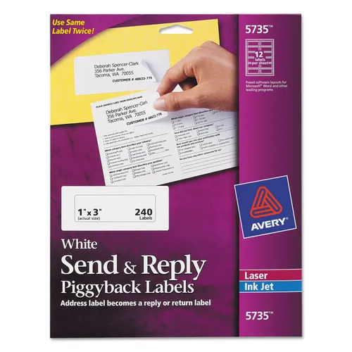 Send and Reply Piggyback Labels, Inkjet/Laser Printers, 1.63 x 4, White, 12/Sheet, 20 Sheets/Pack Questions & Answers