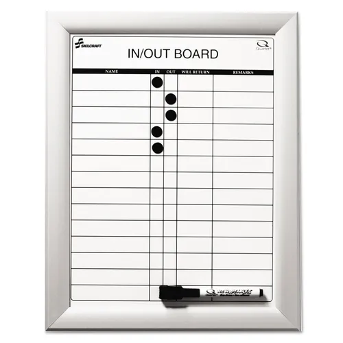 7520014845261, SKILCRAFT Magnetic In/Out Board, Up to 14 Employees, 11 x 14, White Surface, Anodized Questions & Answers