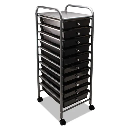 Portable Drawer Organizer, Metal, 1 Shelf, 10 Drawers, 13" x 15.38" x 37.75", Matte Gray/Smoke Questions & Answers