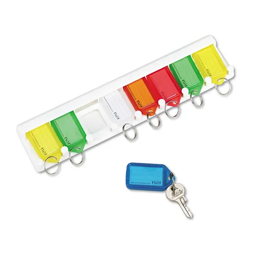 Color-Coded Key Tag Rack, 8-Key, Plastic, White, 10 1/2 x 1/4 x 2 1/2 Questions & Answers