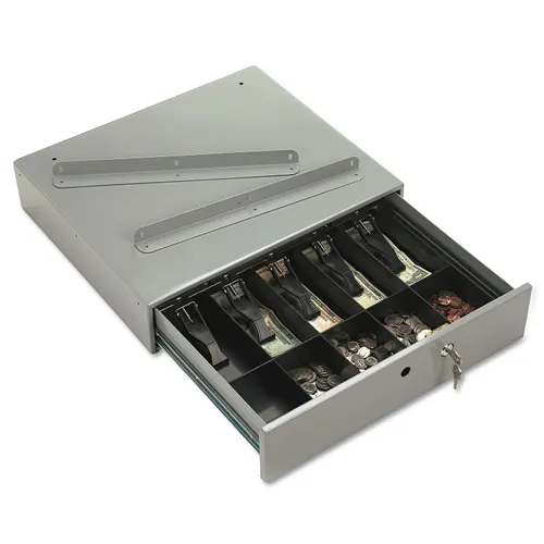 Locking Steel Cash Drawer with Alarm Bell, 10 Compartments, Key Lock, 17.75 x 15.75 x 3.75, Stone Gray Questions & Answers