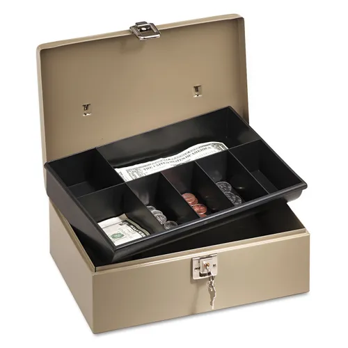 Lock'n Latch Steel Cash Box, 7 Compartments, Key Lock, 11 x 7.75 x 4, Pebble Beige Questions & Answers