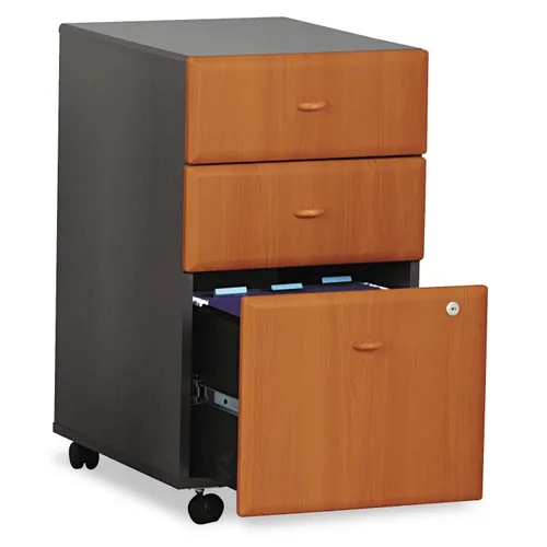 Mobile Pedestal File, Left/Right, 3-Drawers: Box/Box/File, Legal/Letter/A4/A5, Cherry/Gray, 15.75" x 20.25" x 27.88" Questions & Answers