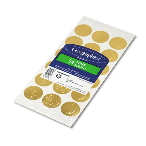 Self-Adhesive Embossed Seals, 1.25" dia, Gold, 18/Sheet, 3 Sheets/Pack Questions & Answers