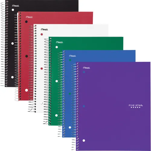 Five Star Subject Spiral Notebook, 3 Subject(s), 150 Sheets, 300 Pages, Wire Bound, 3 Hole(s), 11" x 8 1/2", AssortedPlastic, Paperboard Cover Questions & Answers