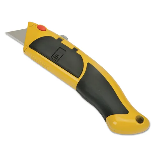 5110016217915 SKILCRAFT Utility Knife with Cushion Grip Handle, 2pt Blade, 7" Metal/Rubber Handle, Yellow/Black Questions & Answers