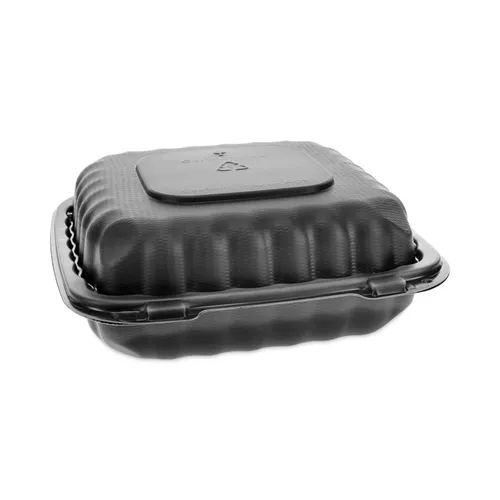 EarthChoice SmartLock Microwavable MFPP Hinged Lid Container, 8.31 x 8.35 x 3.1, Black, Plastic, 200/Carton Questions & Answers