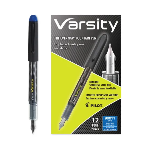 Varsity Fountain Pen, Medium 1 mm, Blue Ink, Clear/Black/Blue Barrel Questions & Answers