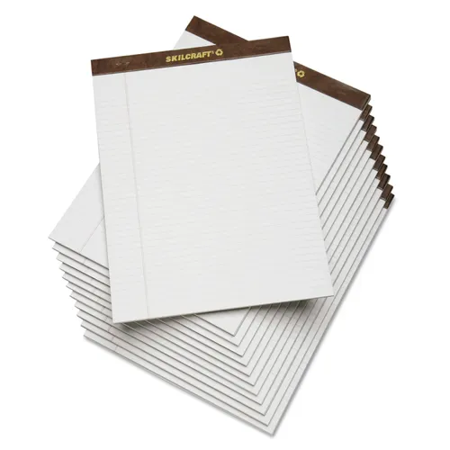 7530013723108, SKILCRAFT Legal Pads, Wide/Legal Rule, Brown Leatherette Headband, 50 White 8.5 x 11.75 Sheets, Dozen Questions & Answers