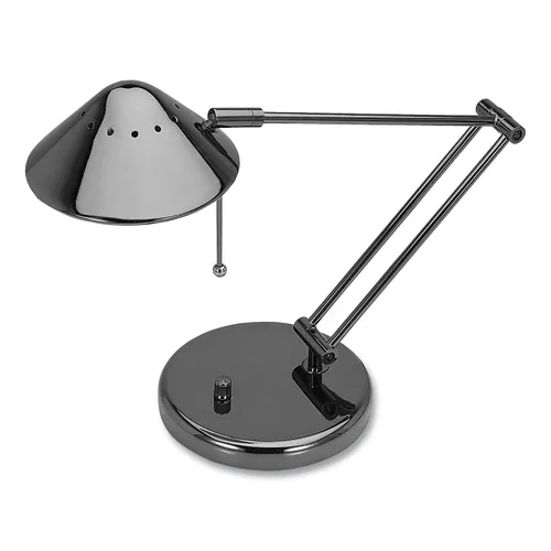 Classic Halogen Tilt-Arm Desk Lamp, 12" to 15" High, Black Chrome Questions & Answers