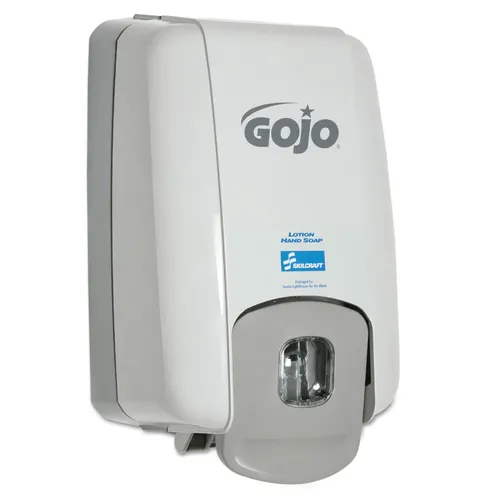 4510015219871, SKILCRAFT GOJO Hand Soap Dispenser, 2,000 mL, 6 x 4.5 x 10.5, Gray Questions & Answers