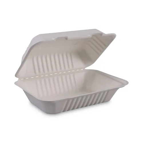 Bagasse Food Containers, Hinged-Lid, 1-Compartment 9 x 6 x 3.19, White, Sugarcane, 125/Sleeve, 2 Sleeves/Carton Questions & Answers