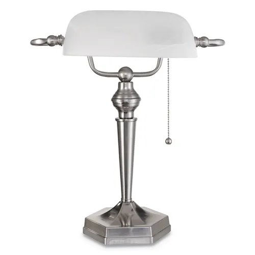 Banker's Lamp, Post Neck, 10w x 13.38d x 16h, Brushed Nickel Questions & Answers